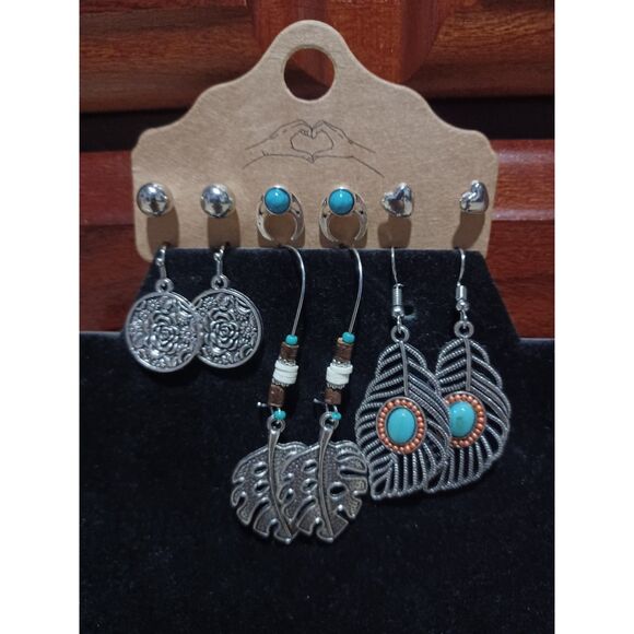 Jewelry - 6 Pairs of Boho Silver-Toned Earrings